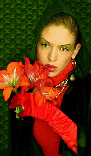 German fashion model Vera Gafron`s flower portrait photographed by M.v.Straaten